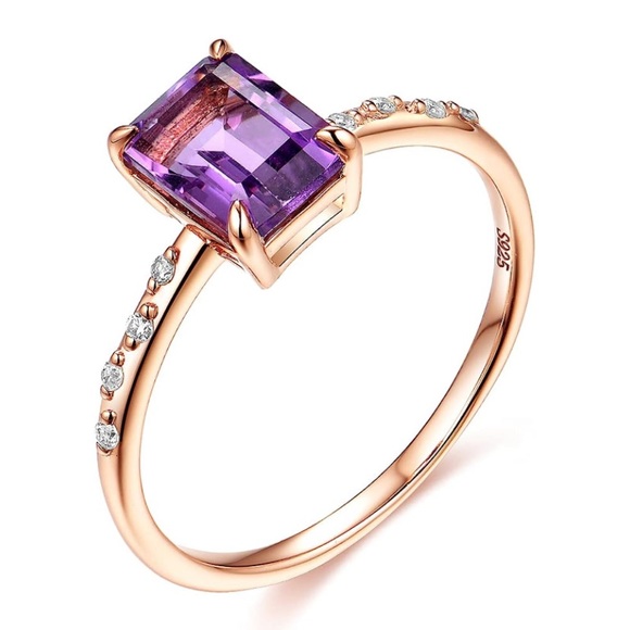 14k 925 Natural Amethyst Diamond Moissanite Ring